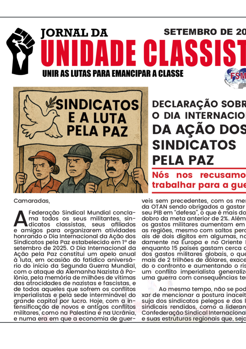 JORNAL DA UNIDADE CLASSISTA – SETEMBRO DE 2025